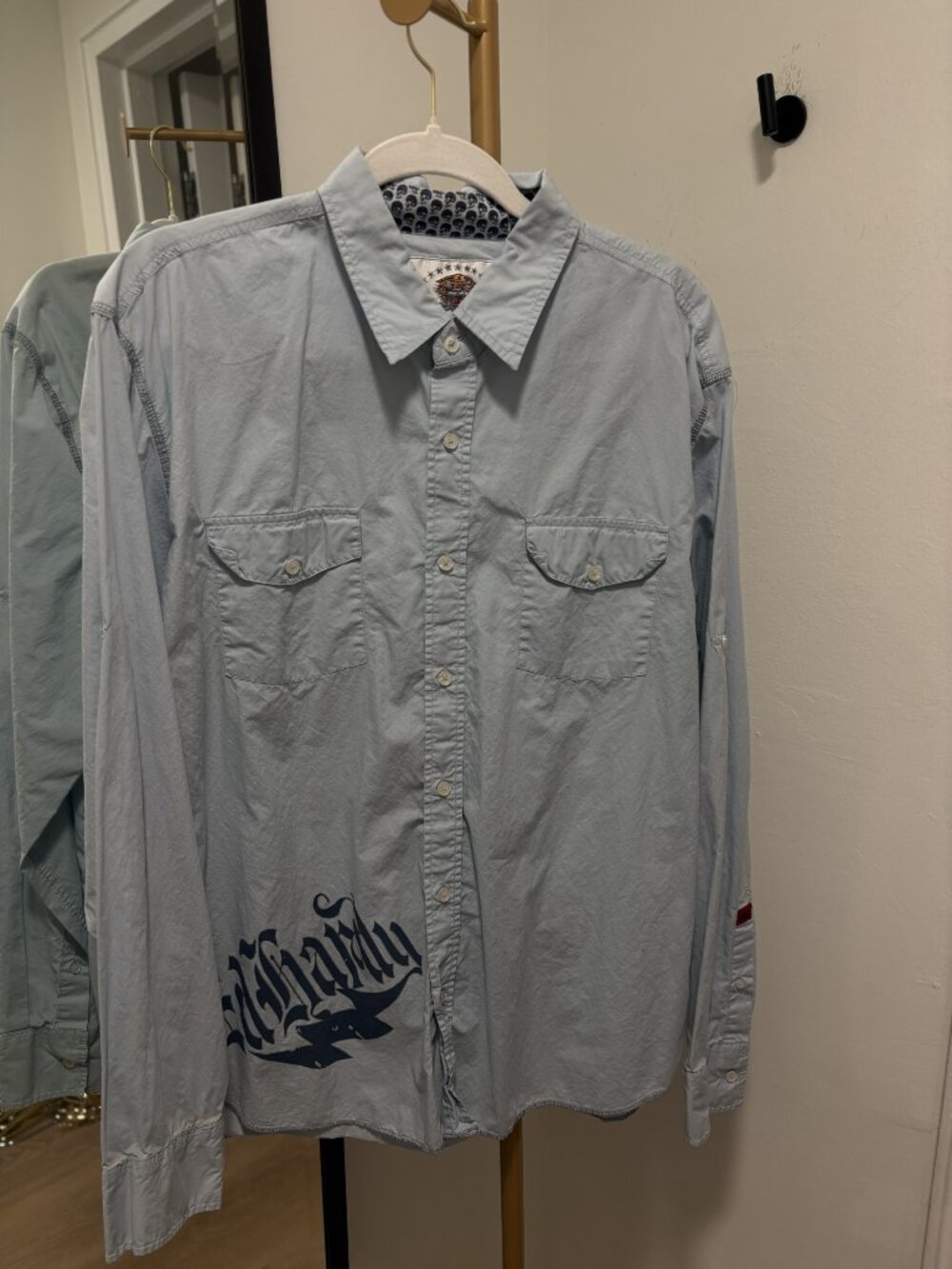 Ed Hardy light blue button-down shirt size XL
